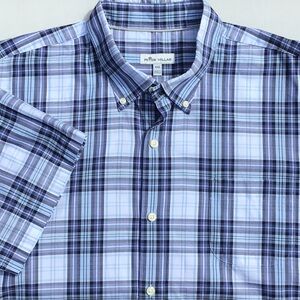 Peter Millar Cotton Short Sleeve Shirt Plaid Button Down‎ UP